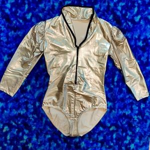 Metallic Silver Long Sleeve Bodysuit